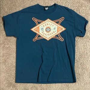 Harley-Davidson Men's Teal and Orange Tee